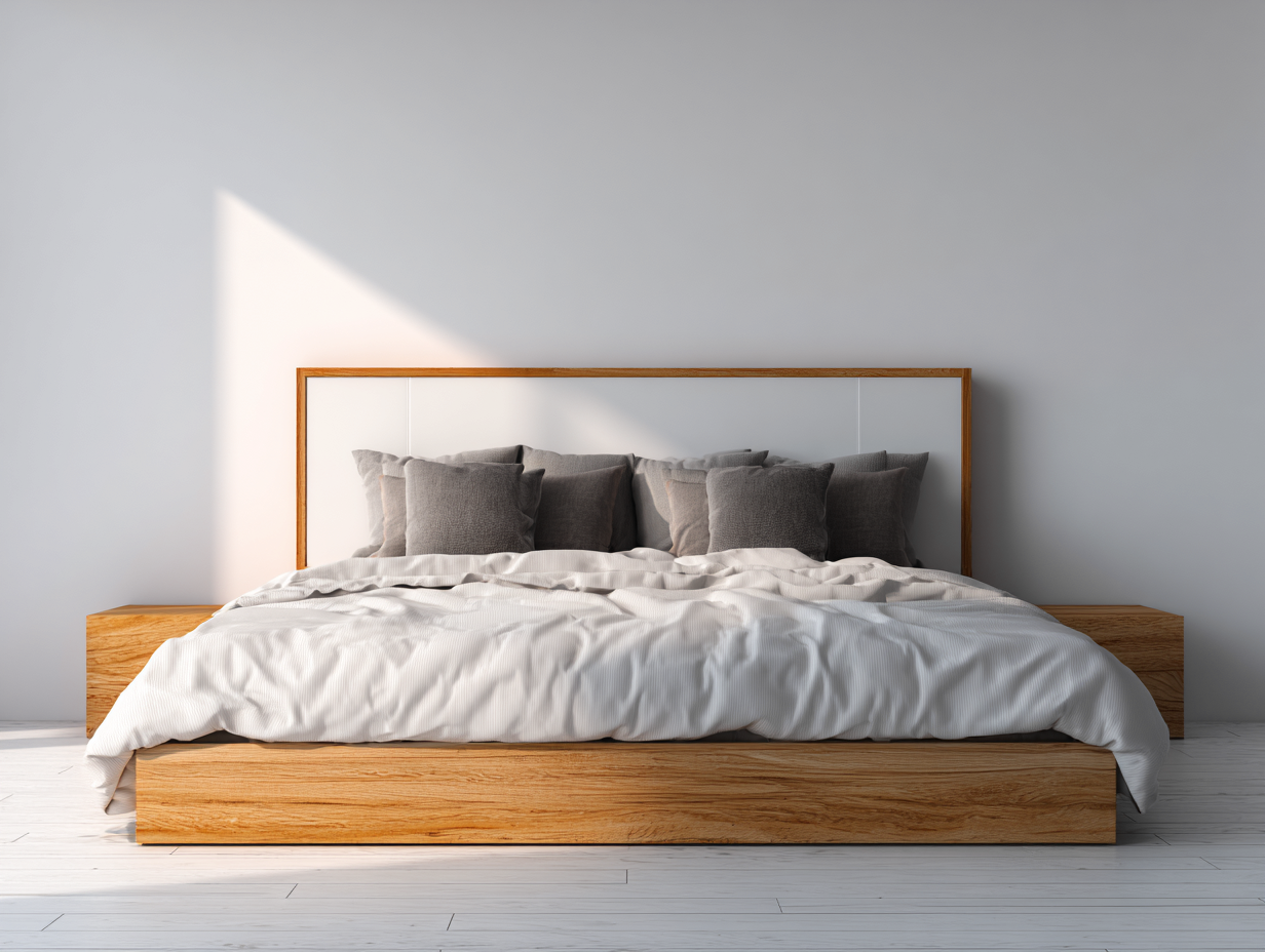 Lit double bois 200x160x90 cm - Bois naturel - Design moderne pour chambre-Loftgoio