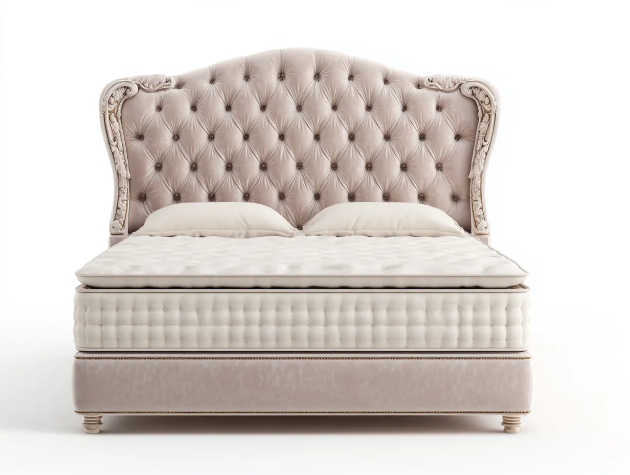 Lit double tissu capitonné 200x160x120 cm beige style classique-Loftgoio