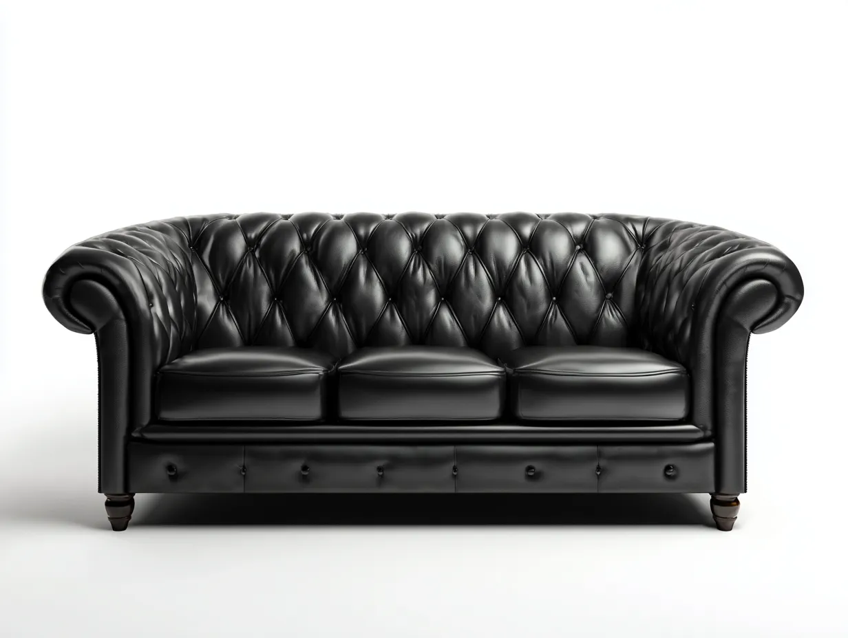 Canapé 3 places cuir rembourré 215x95x80 cm - Noir - Style classique capitonné-Loftgoio