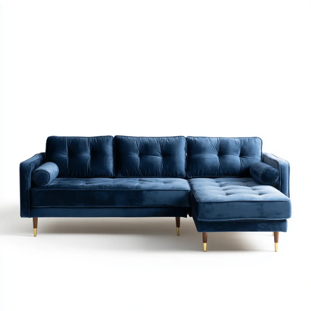 Canapé d'angle Velours 250x150x85 cm – Bleu – Design Moderne