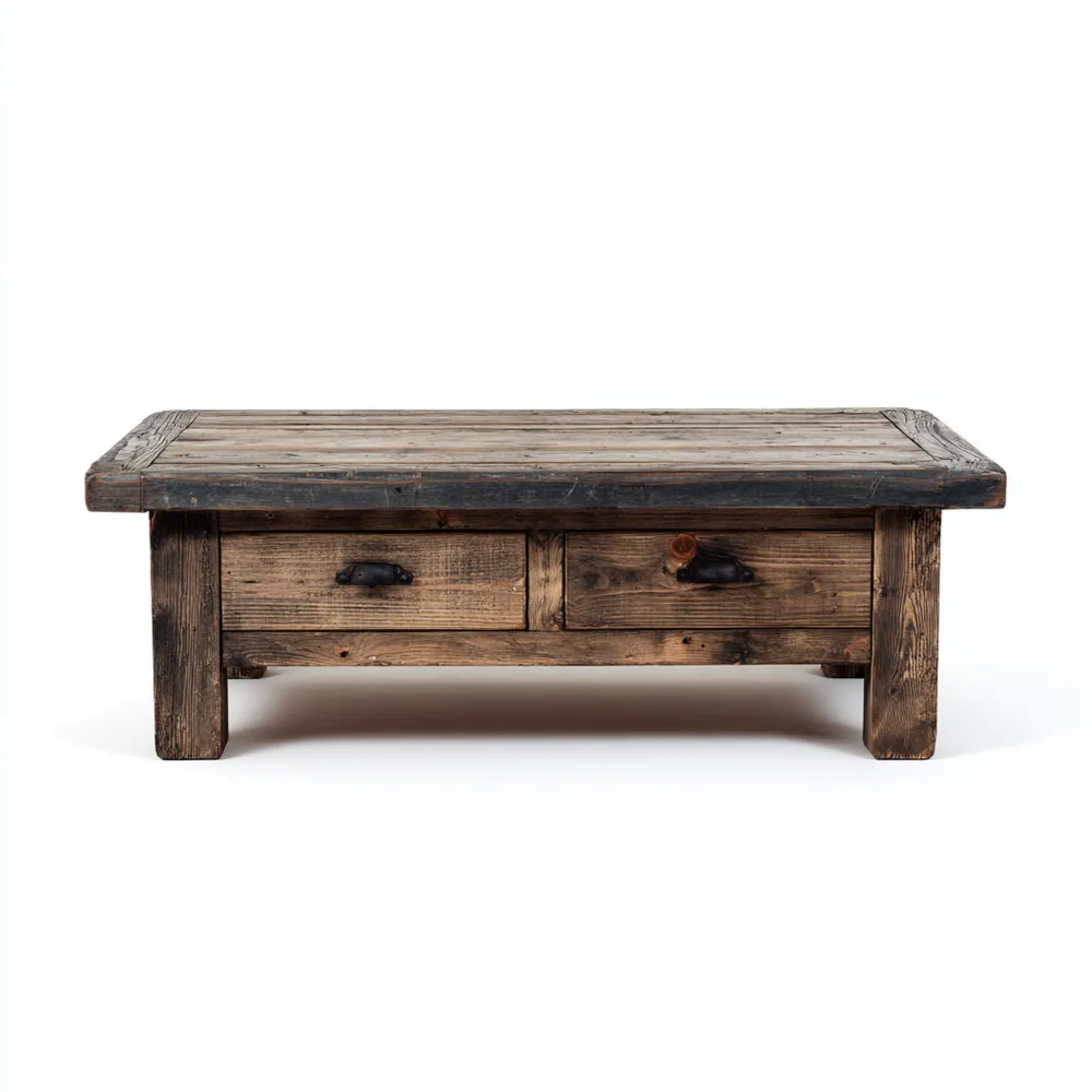 Table basse en bois rustique avec tiroirs 120x60x45 cm – Brun Foncé – Style Vintage