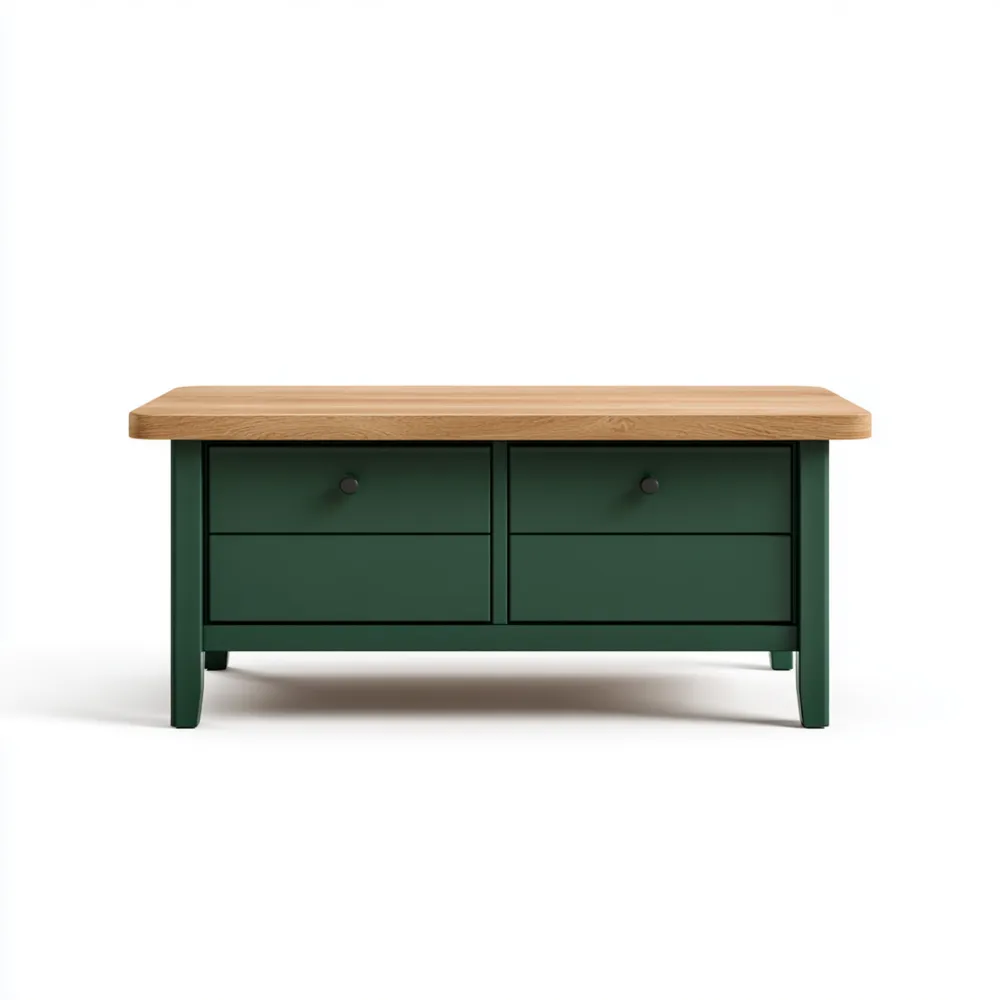 Table basse en bois de chêne 100x50x45 cm – Vert/Bois Naturel – Style classique