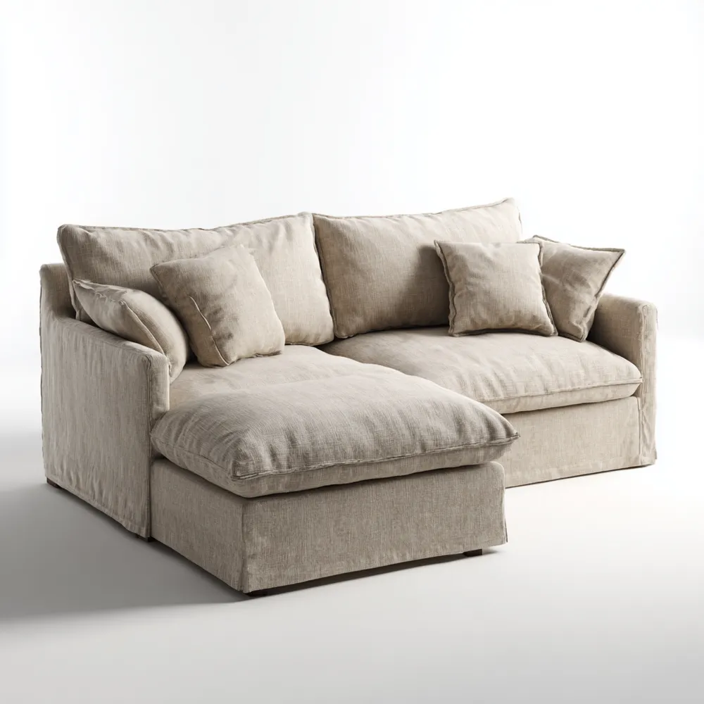 Canapé d'angle en tissu 250x150x90 cm – Beige – Design contemporain