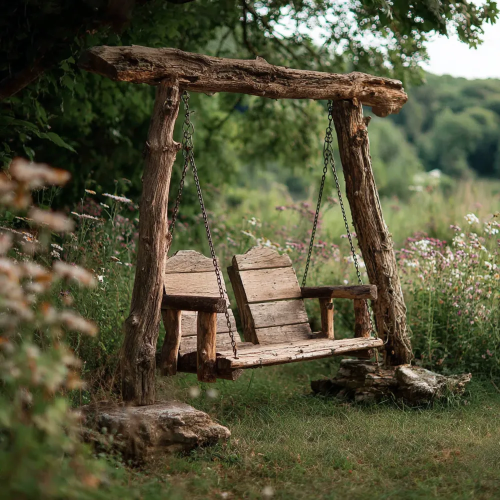 Balançoire de jardin en bois rustique 120x50x200 cm pour extérieur – Conception Naturelle