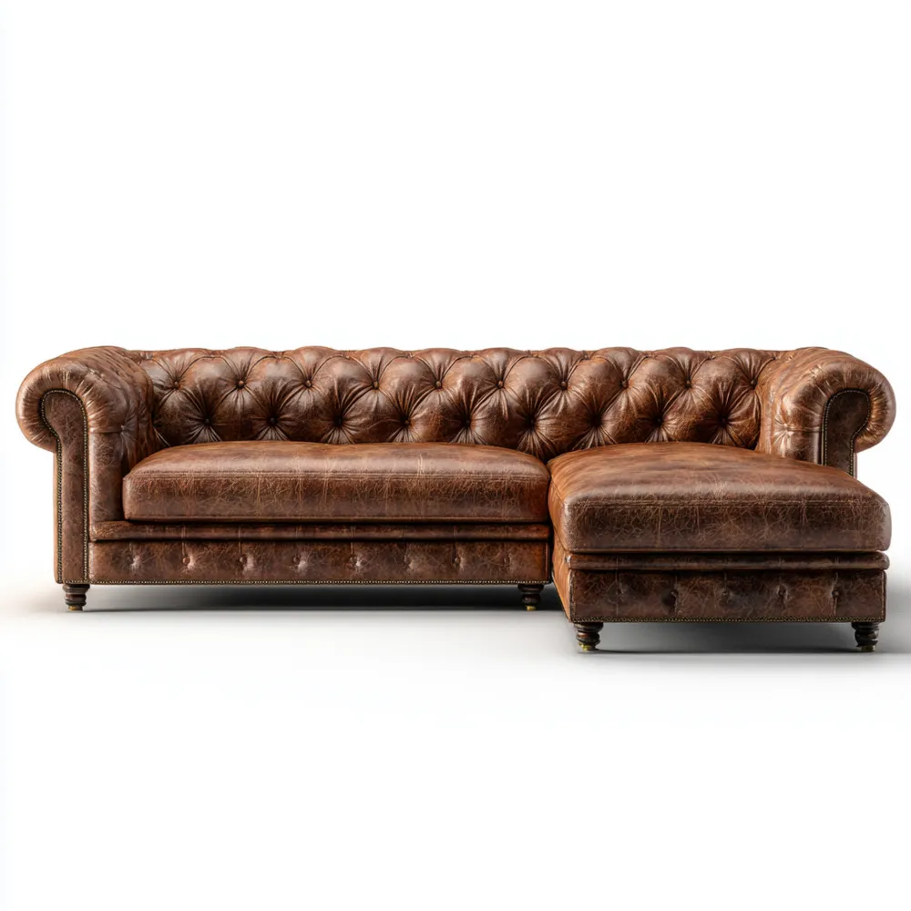 Canapé d'angle Chesterfield en cuir 250x150x85 cm – Marron – Design classique