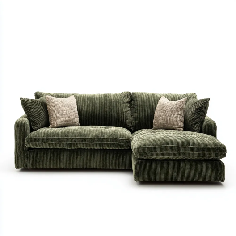 Canapé d'angle en velours côtelé 250x150x90 cm - Vert Olive - Style Contemporain