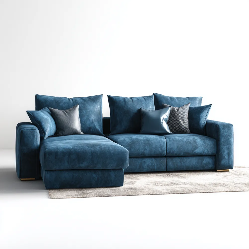 Canapé d'angle en velours 280x160x85 cm – Bleu – Design moderne