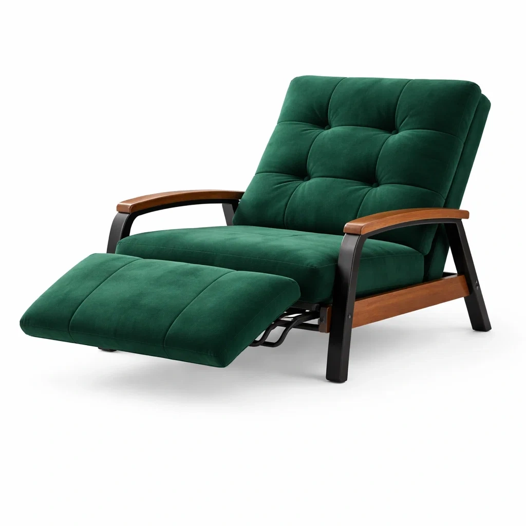 Green Upholstered Lounge Chair with Footrest-casagrain