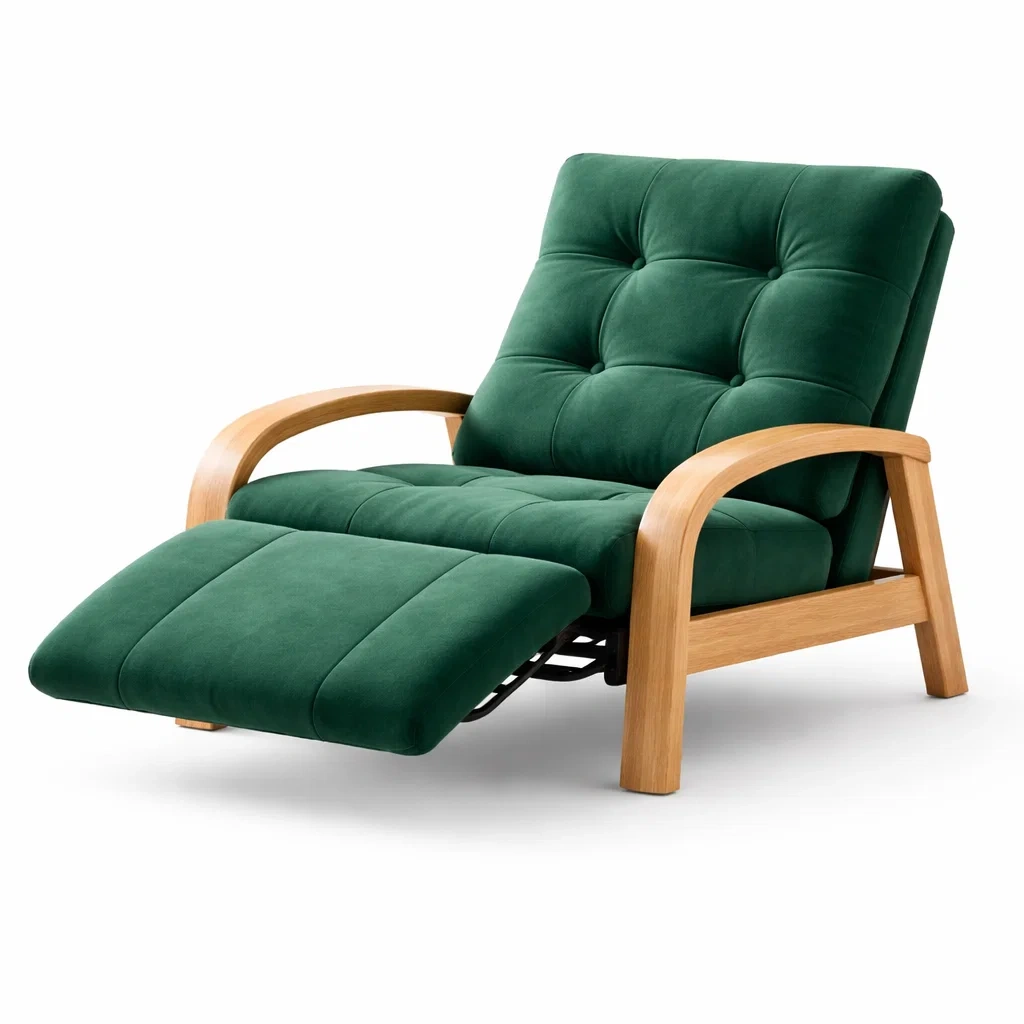 Green Fabric Lounge Chair with Wooden Frame-casagrain