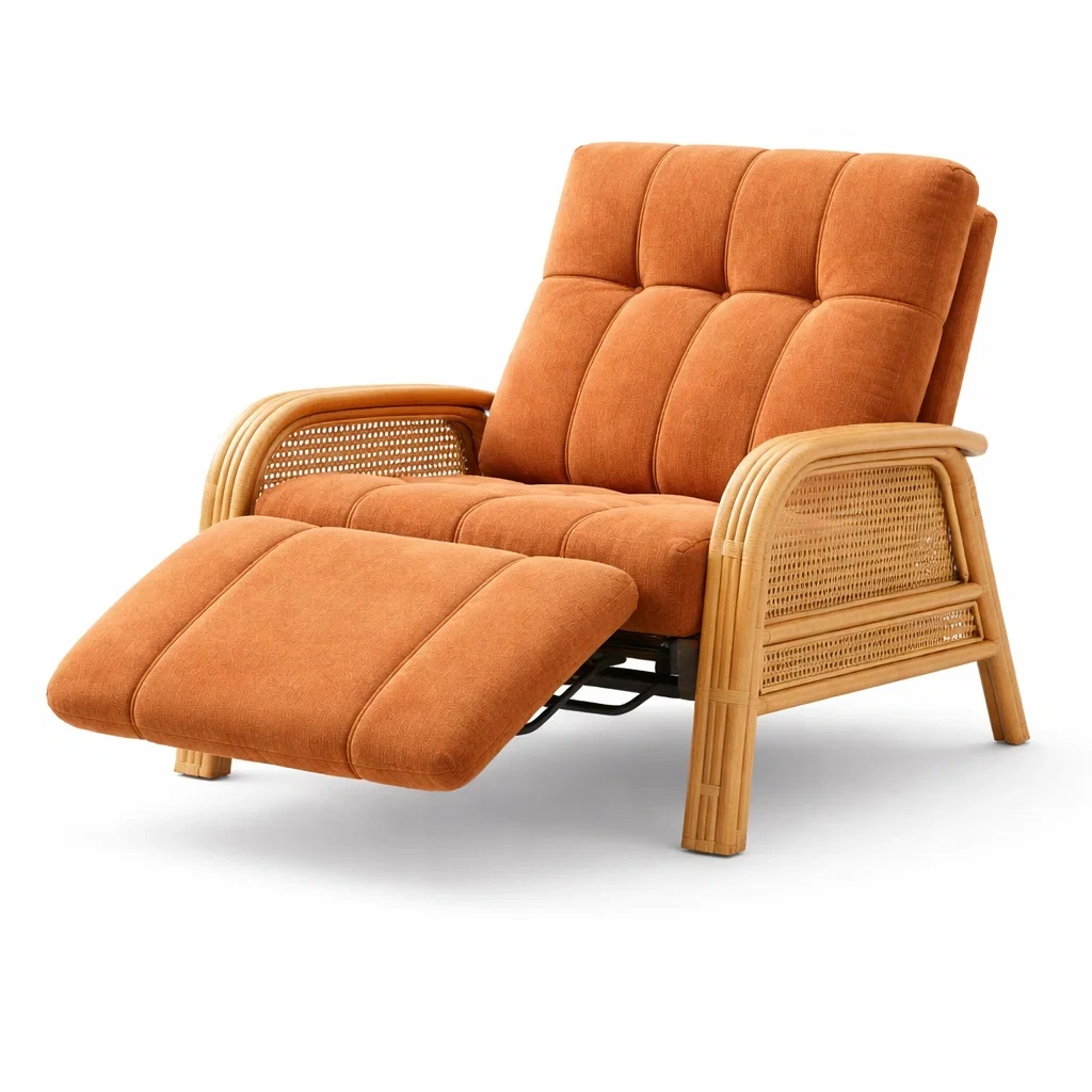 Orange Upholstered Lounge Chair with Rattan Frame-casagrain