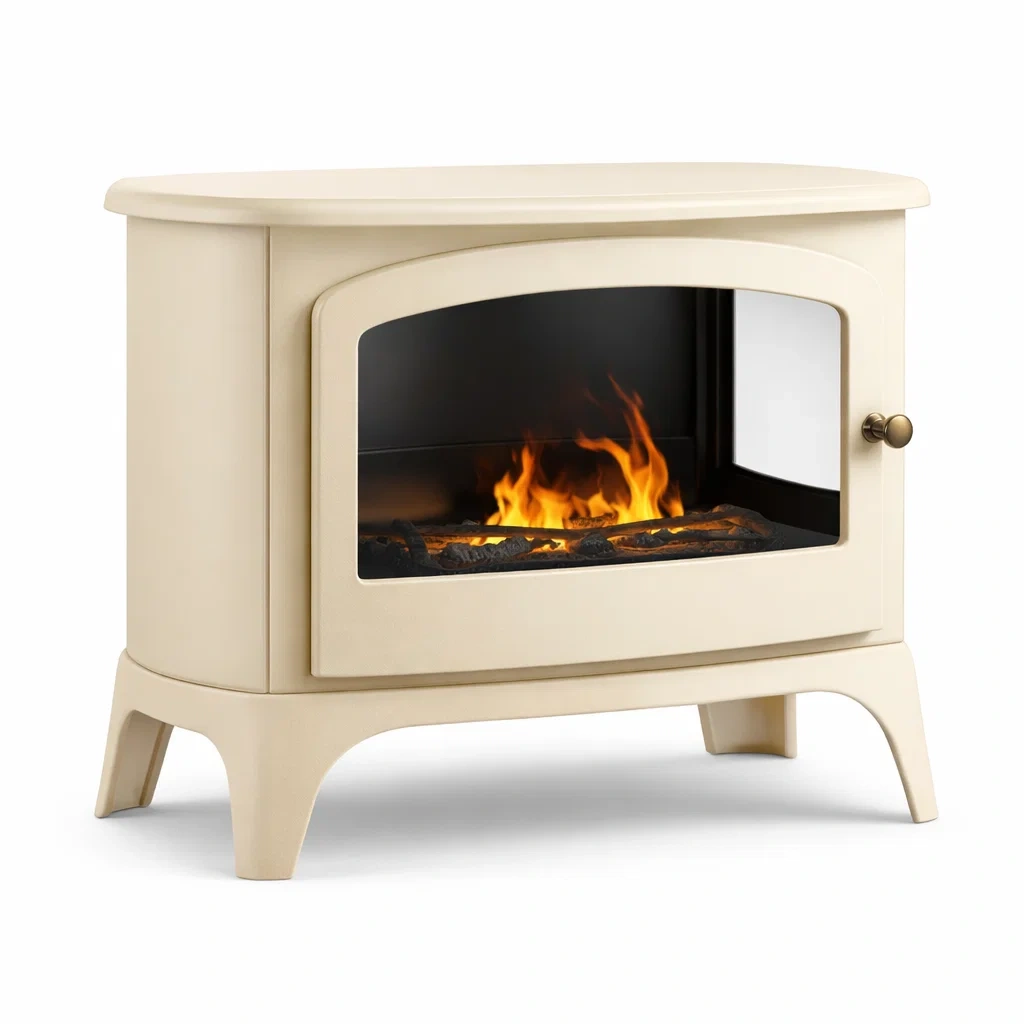 Cream Freestanding Stove Style Fireplace-casagrain