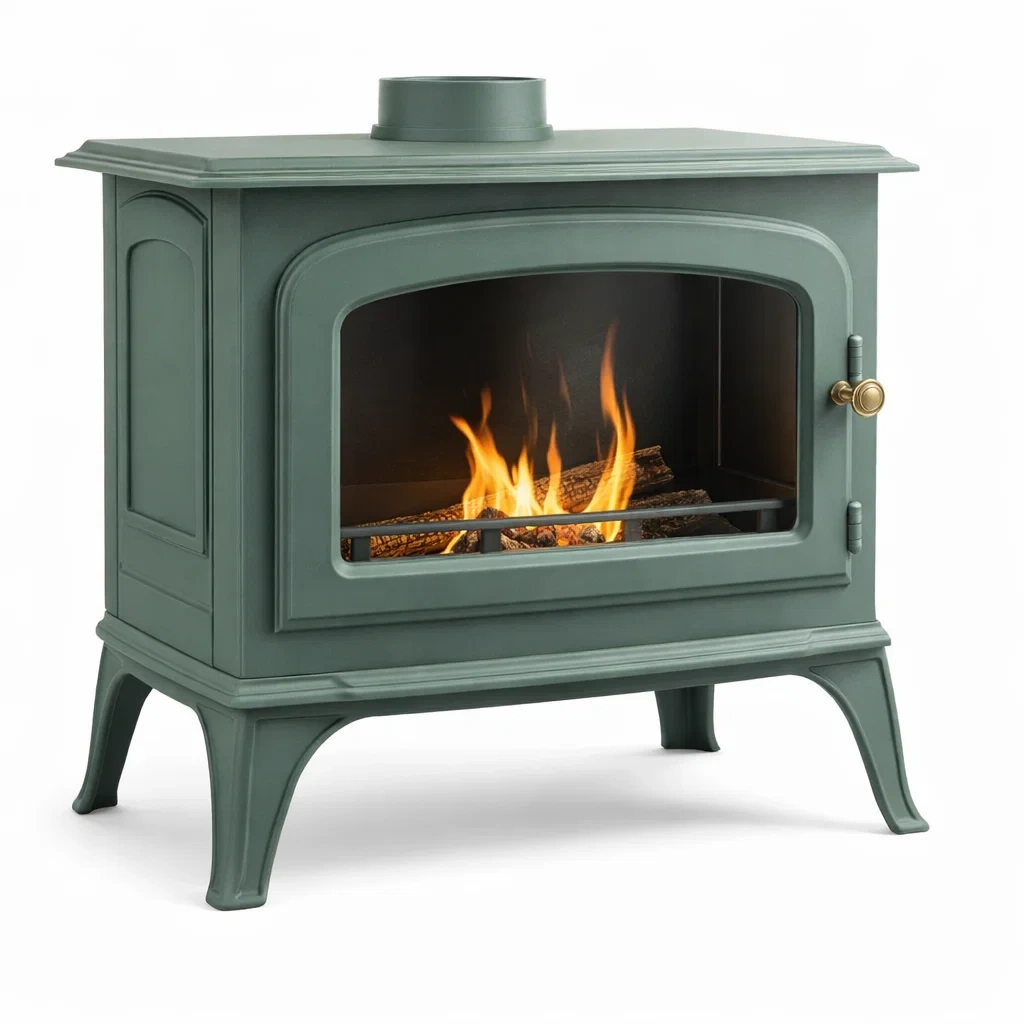 Green Cast Steel Stove Fireplace-casagrain
