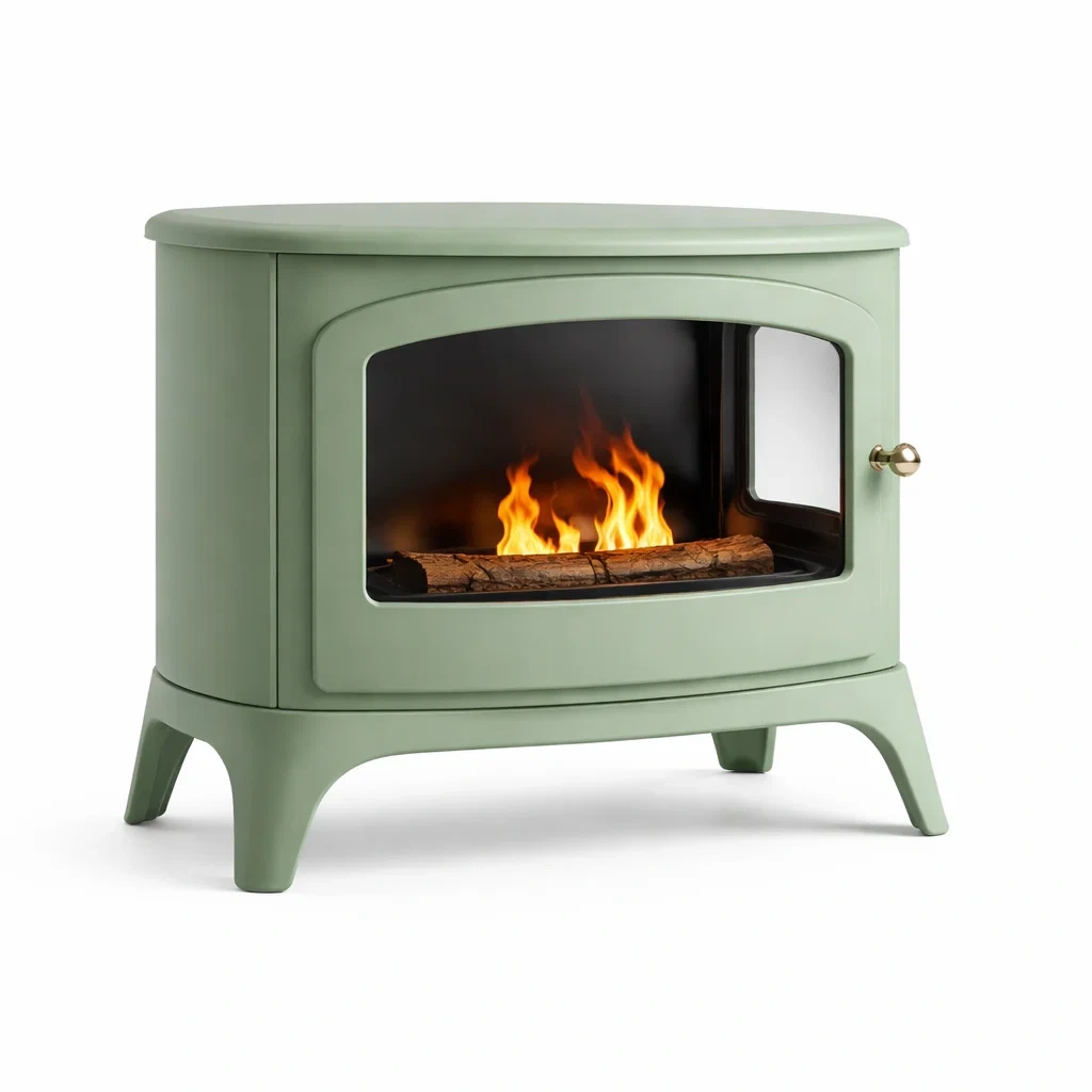 Light Green Rounded Stove Fireplace-casagrain
