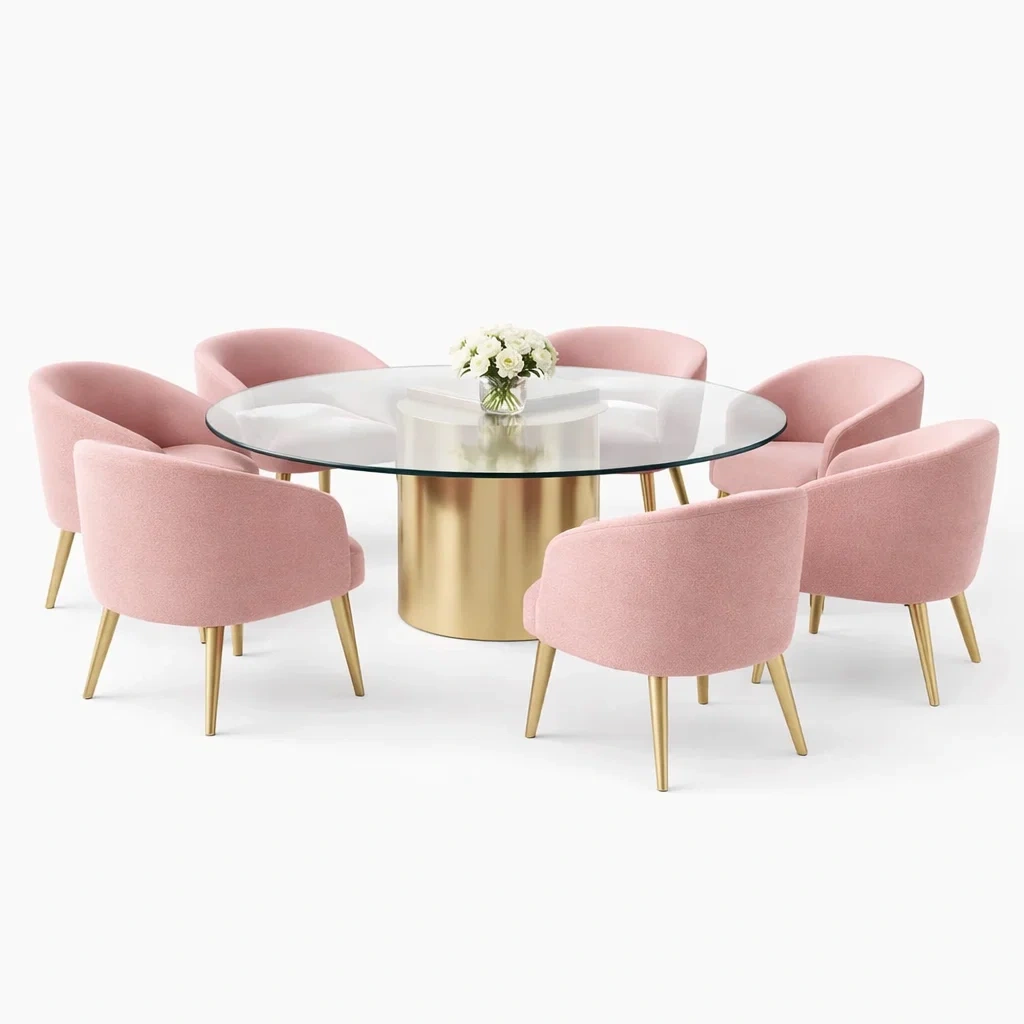 Round Pink Dining Table Set with Chairs-casagrain