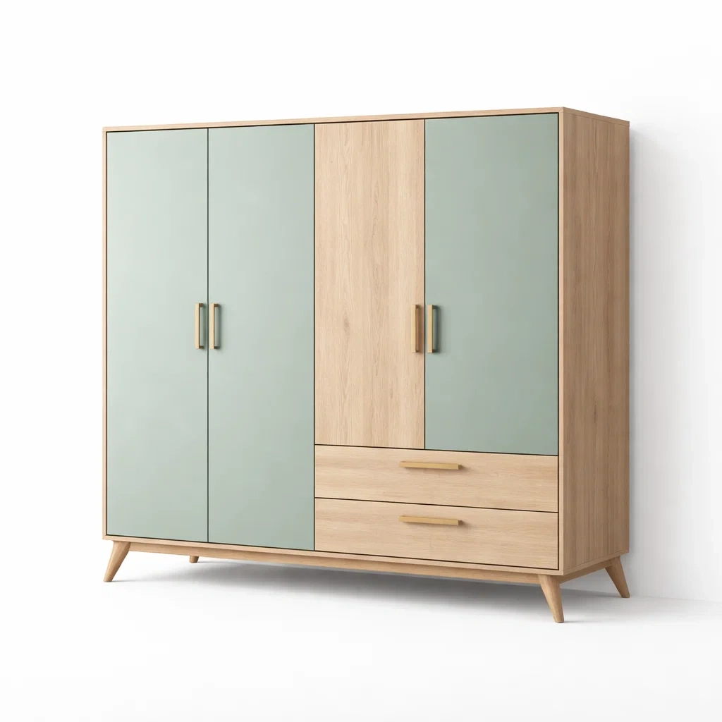 Light Green and Natural Wood Wardrobe Cabinet-casagrain