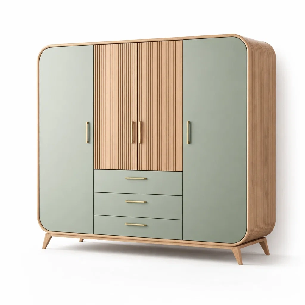 Green Wood Wardrobe with Slatted Doors-casagrain