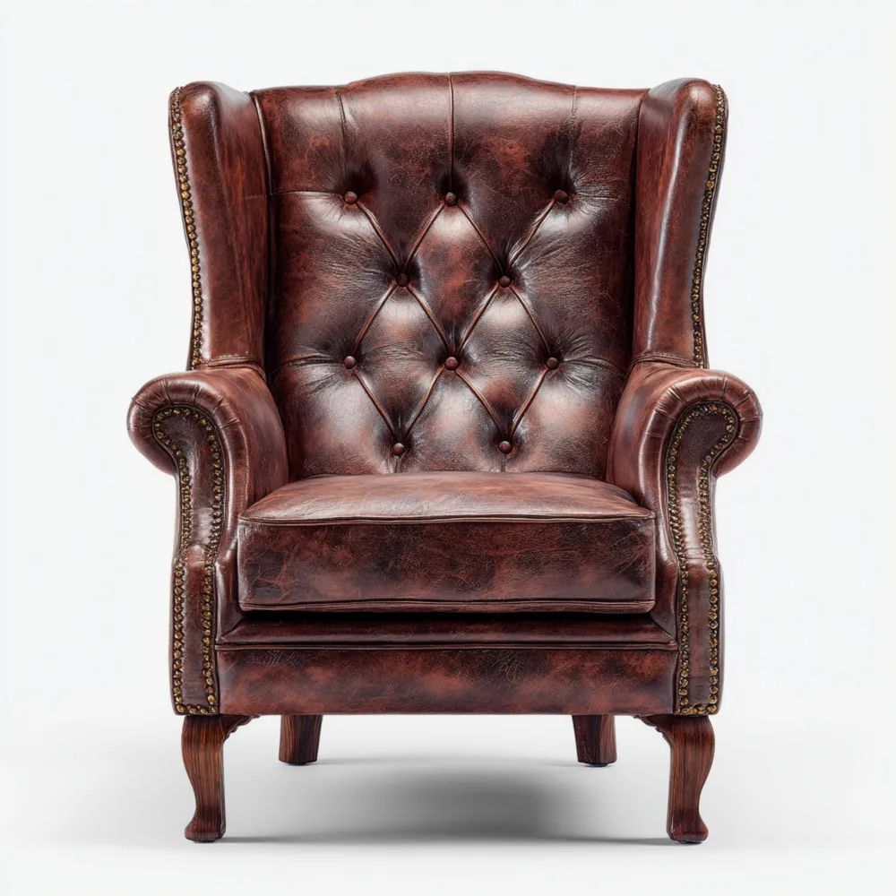 Fauteuil en cuir Marron style classique - 95x85x110 cm