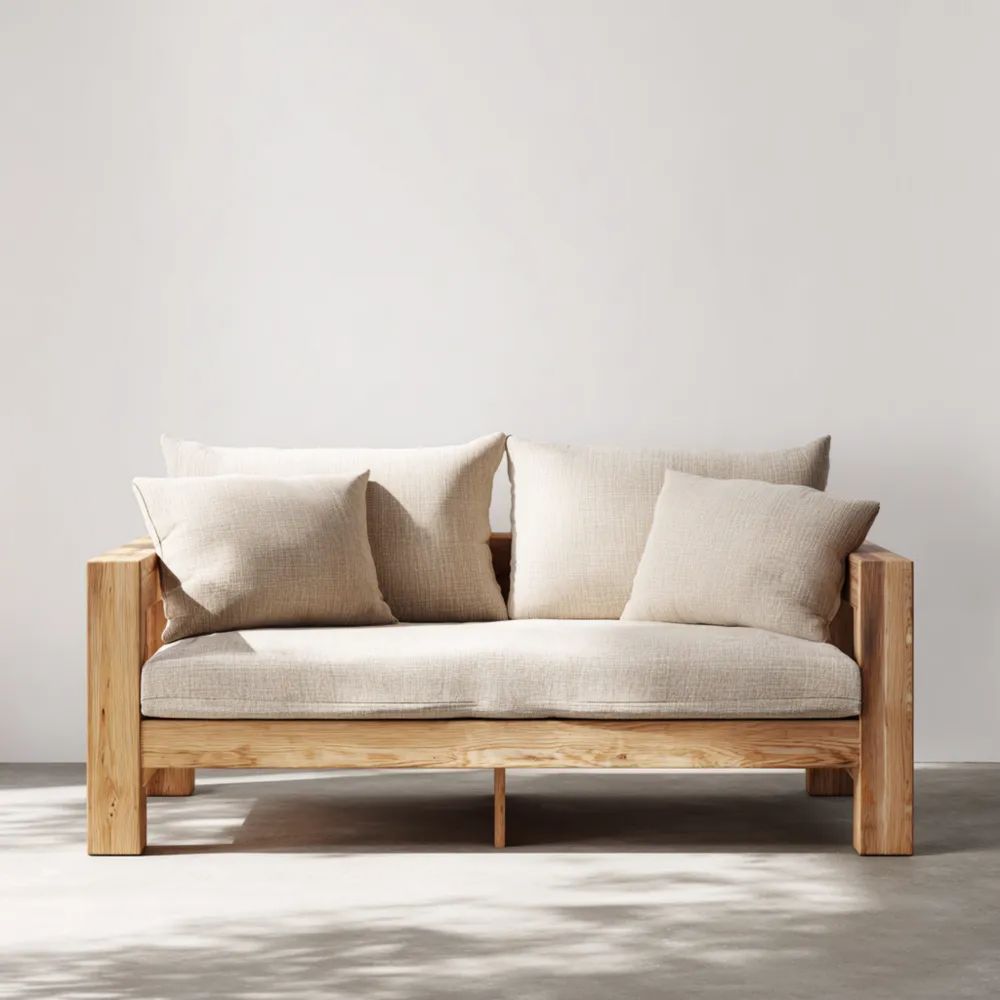 Canapé deux places 150x80x75 cm en Bois Naturel - Beige - Design Contemporain