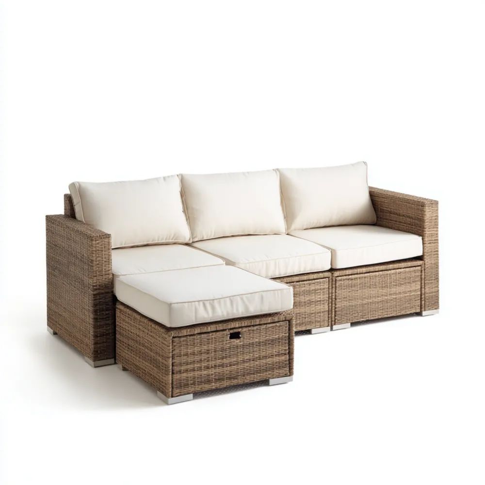 Canapé d'angle de jardin en résine tressée et coussins 200x75x64 cm – Beige – Design contemporain