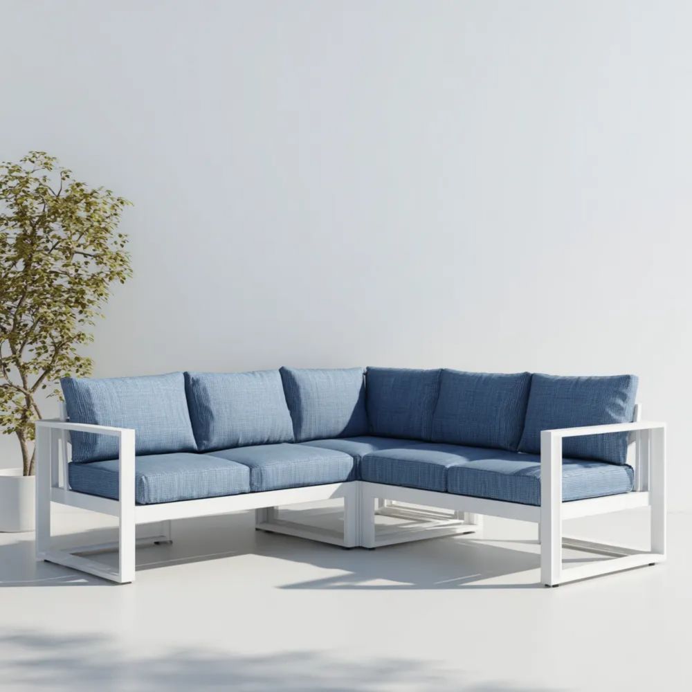 Canapé d'angle de jardin en aluminium 210x210x90 cm – Bleu – Design moderne