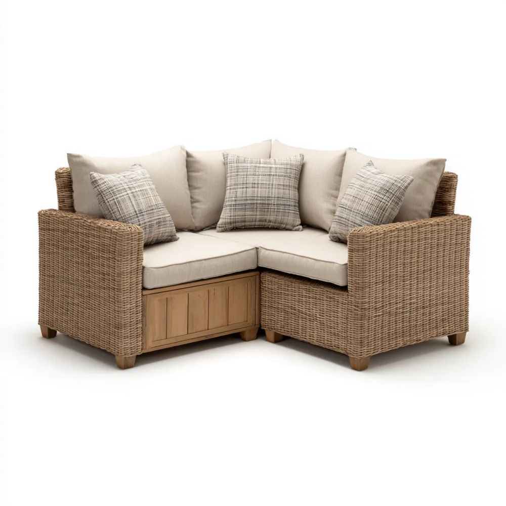 Canapé d'angle de jardin en rotin 2 places 150x75x80 cm - Beige - Design contemporain