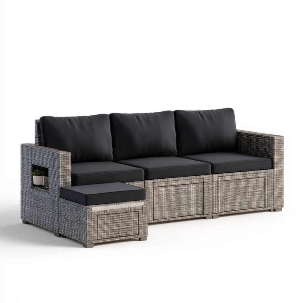 Canapé d'angle de jardin en résine tressée 200x75x65 cm – Gris Foncé – Design moderne