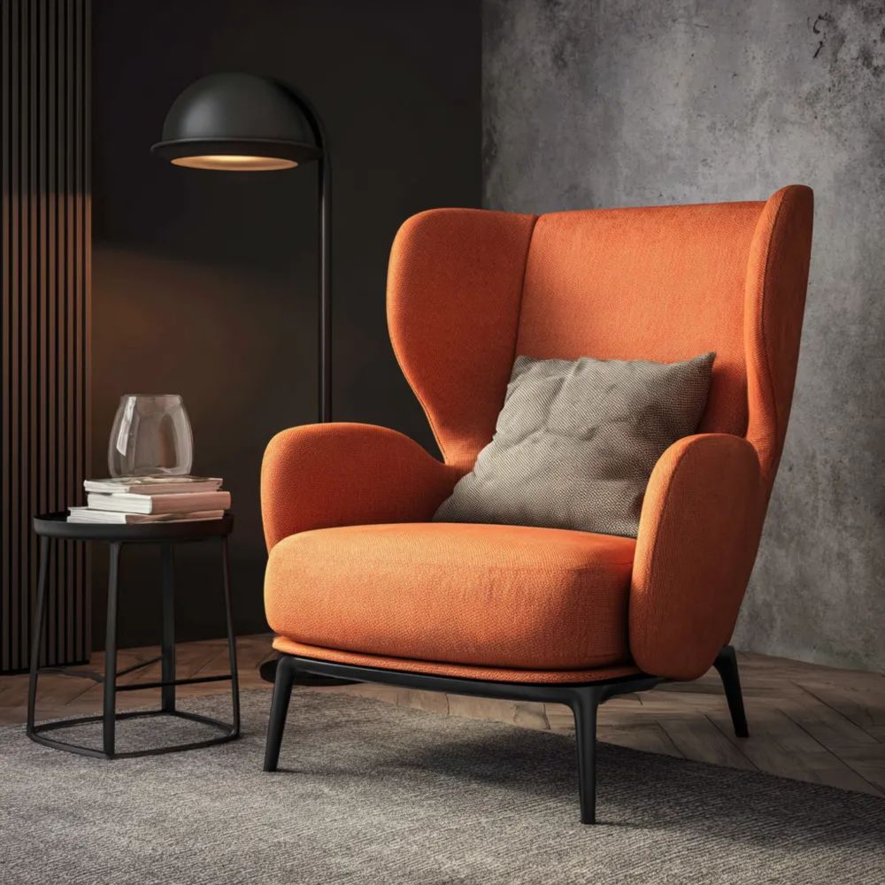 Fauteuil d'appoint Tissu 90x85x100 cm – Orange – Design Contemporain