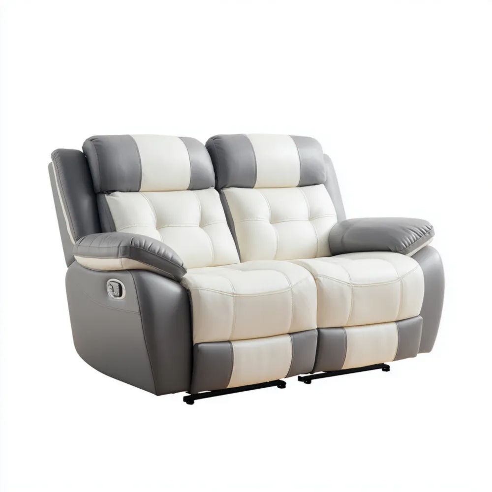 Canapé deux places cuir synthétique 150x92x102 cm - Gris/Blanc