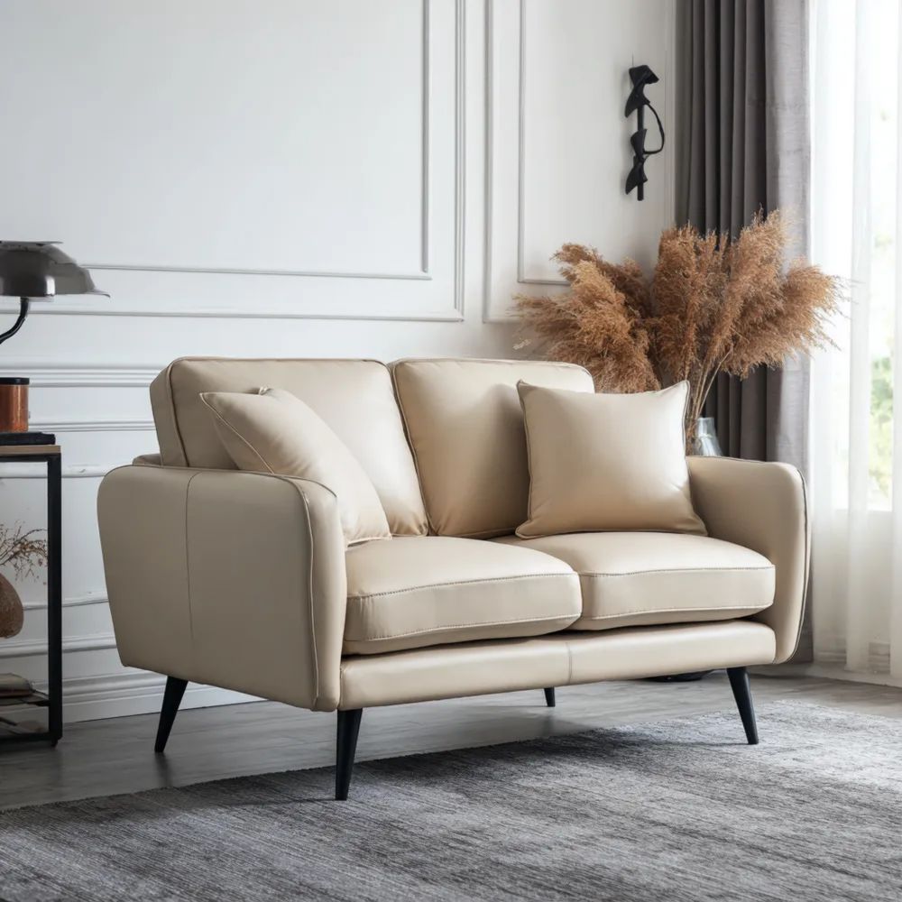 Canapé deux places en cuir 120x85x80 cm - Beige - Design Contemporain