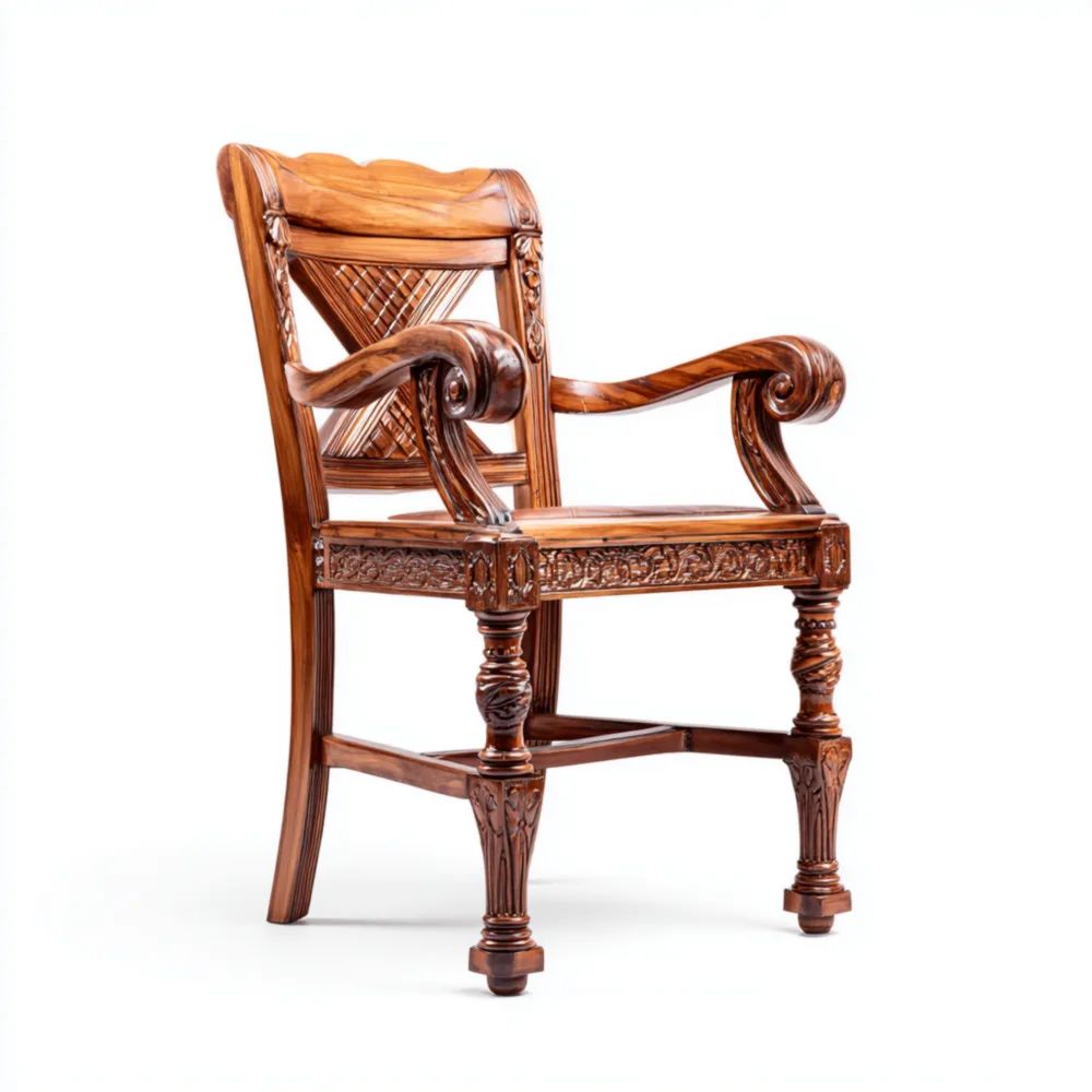 Fauteuil en Bois Massif Sculpté 90x60x55 cm – Design Classique