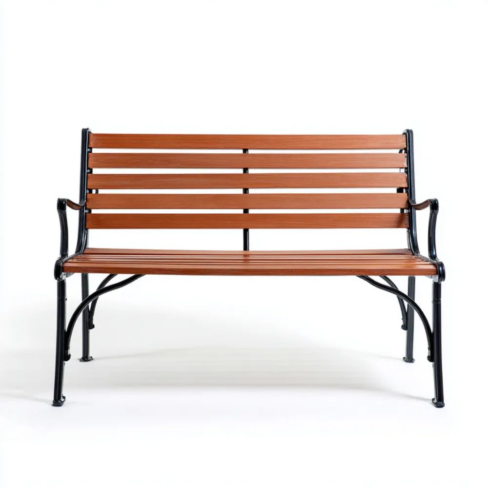 Banc de jardin en bois et métal 120x60x80 cm – Marron/Noir – Design classique