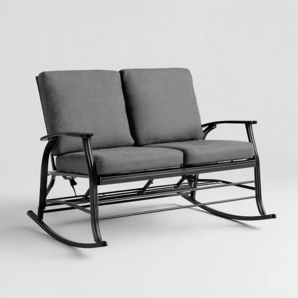 Banc de jardin à bascule - Métal et tissu 120x75x90 cm - Gris Foncé
