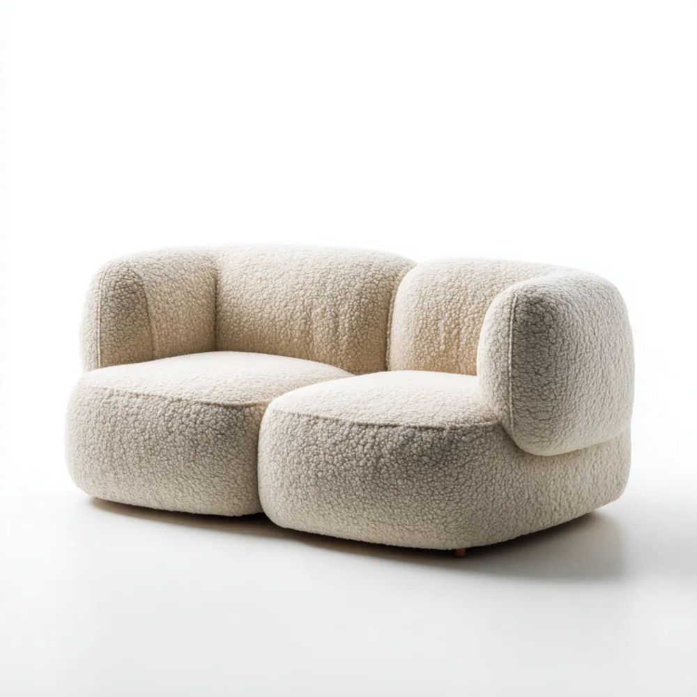 Canapé deux places Tissu bouclé 150x90x75 cm - Blanc Cassé - Design moderne