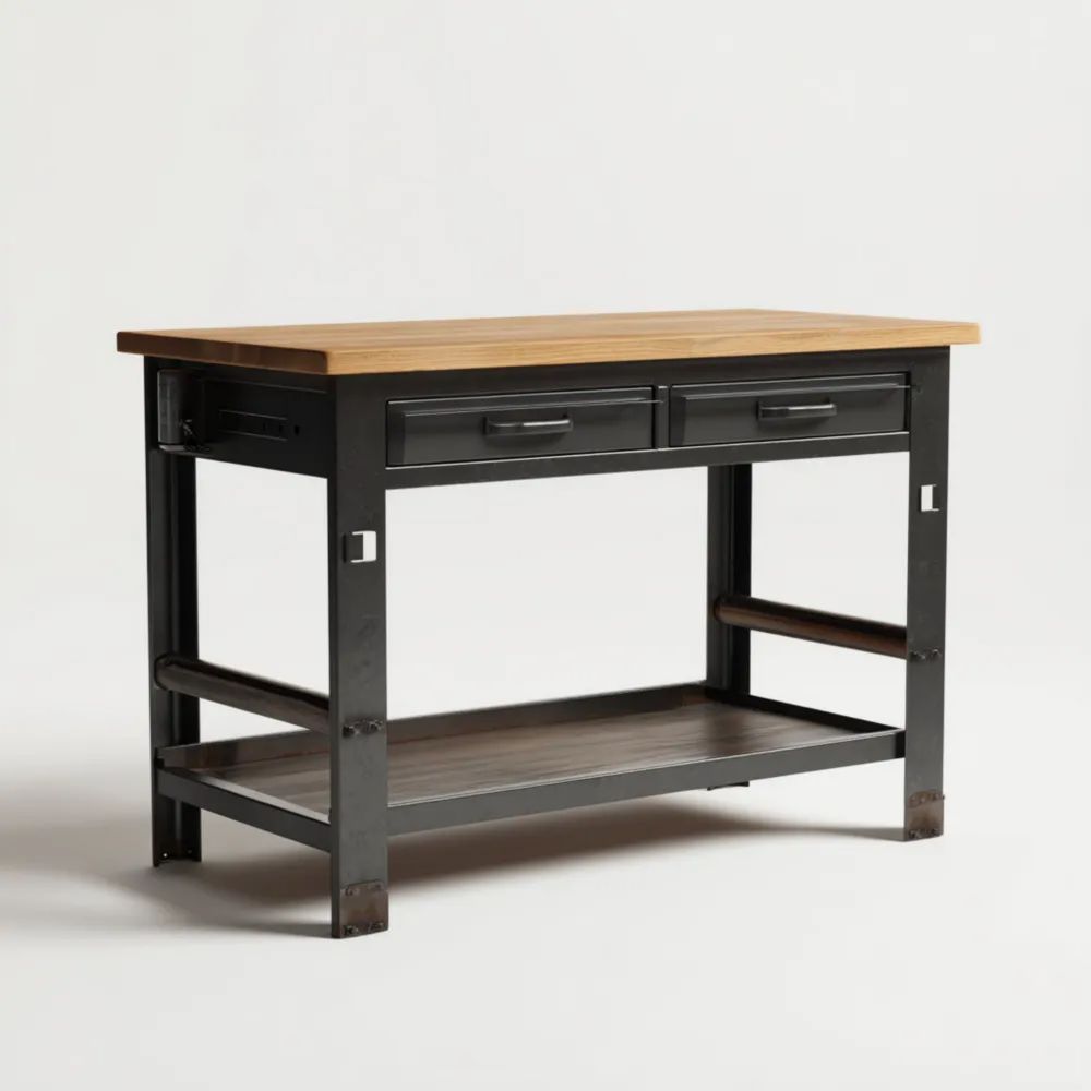 Établi en bois et métal 120x60x90 cm - Noir/Bois Naturel - Industriel