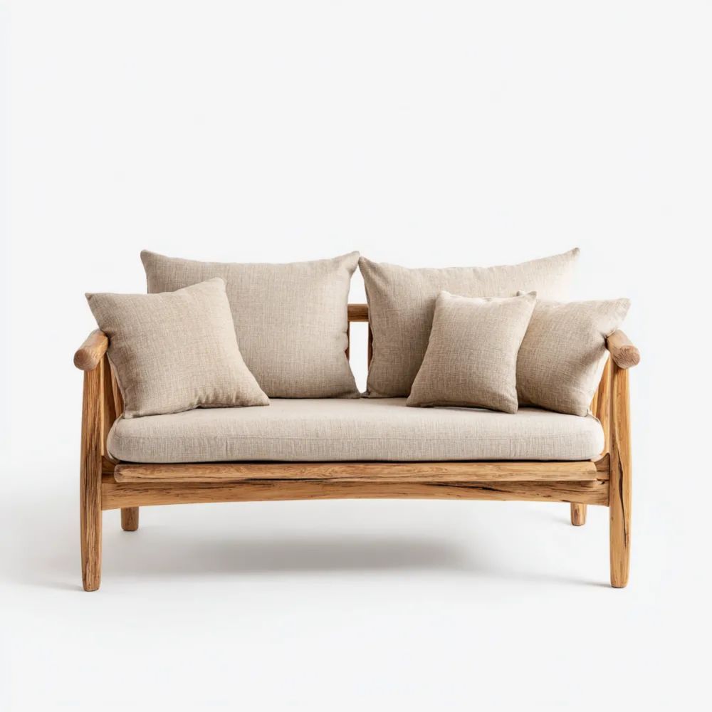 Canapé deux places en bois massif 120x70x75 cm - Beige - Design moderne