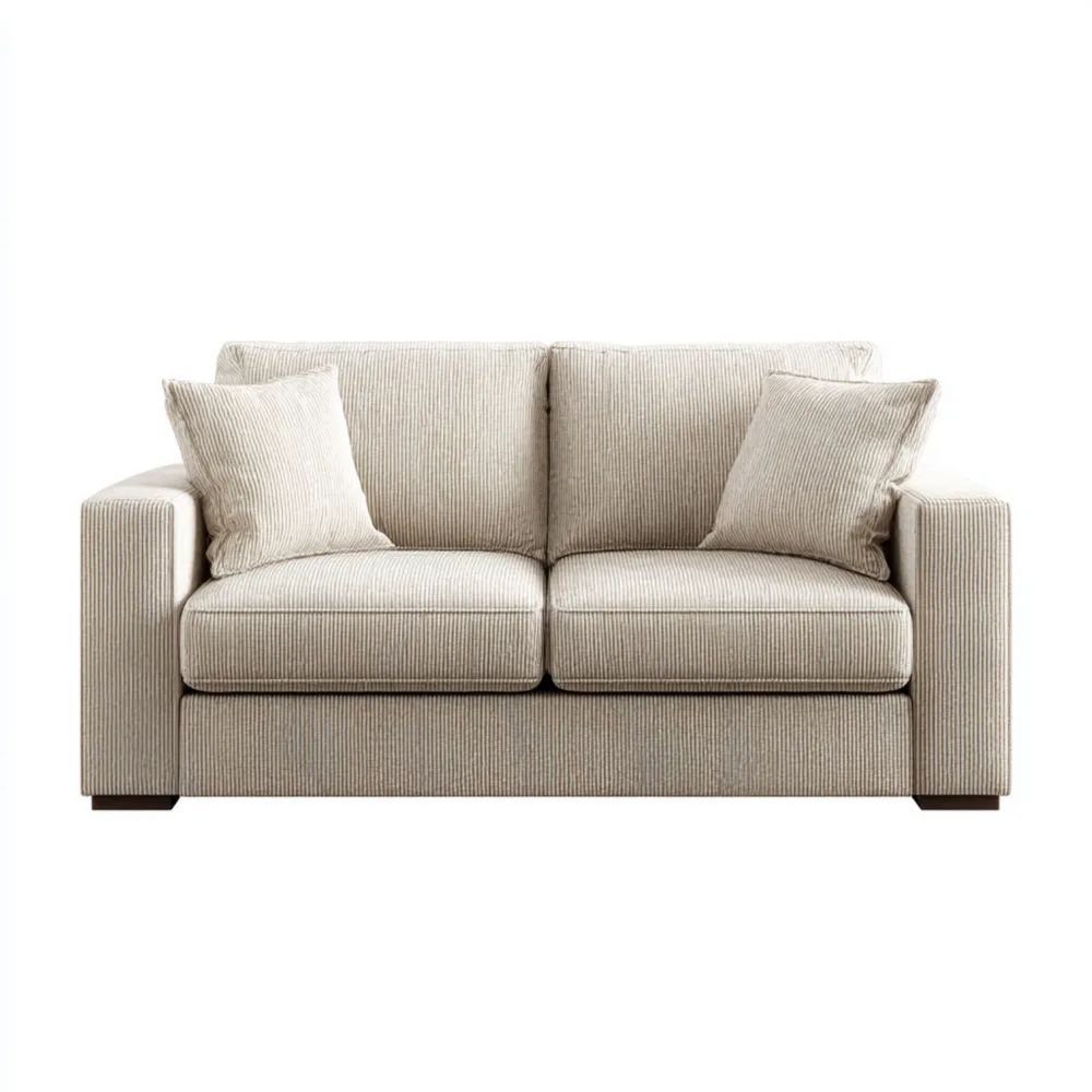 Canapé Deux Places Tissu Côtelé 180x90x85 cm – Beige – Moderne