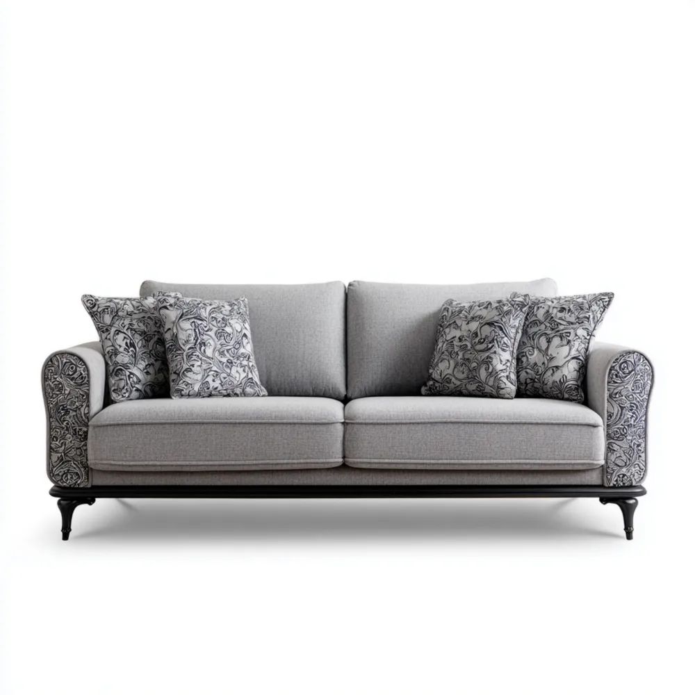 Canapé 2 places Tissu 150x85x90 cm – Gris Clair – Design Classique