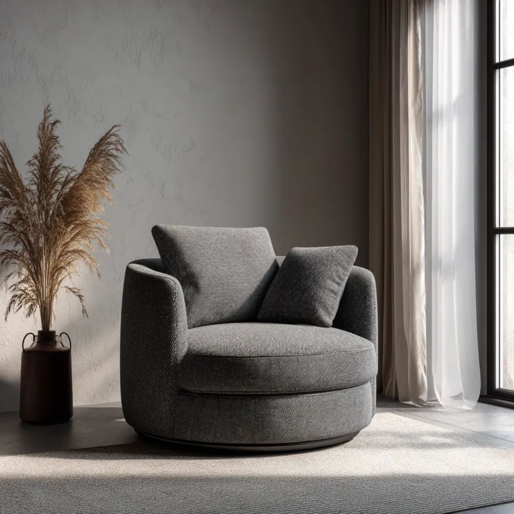 Fauteuil pivotant tissu 90x90x85 cm - Gris - Design moderne