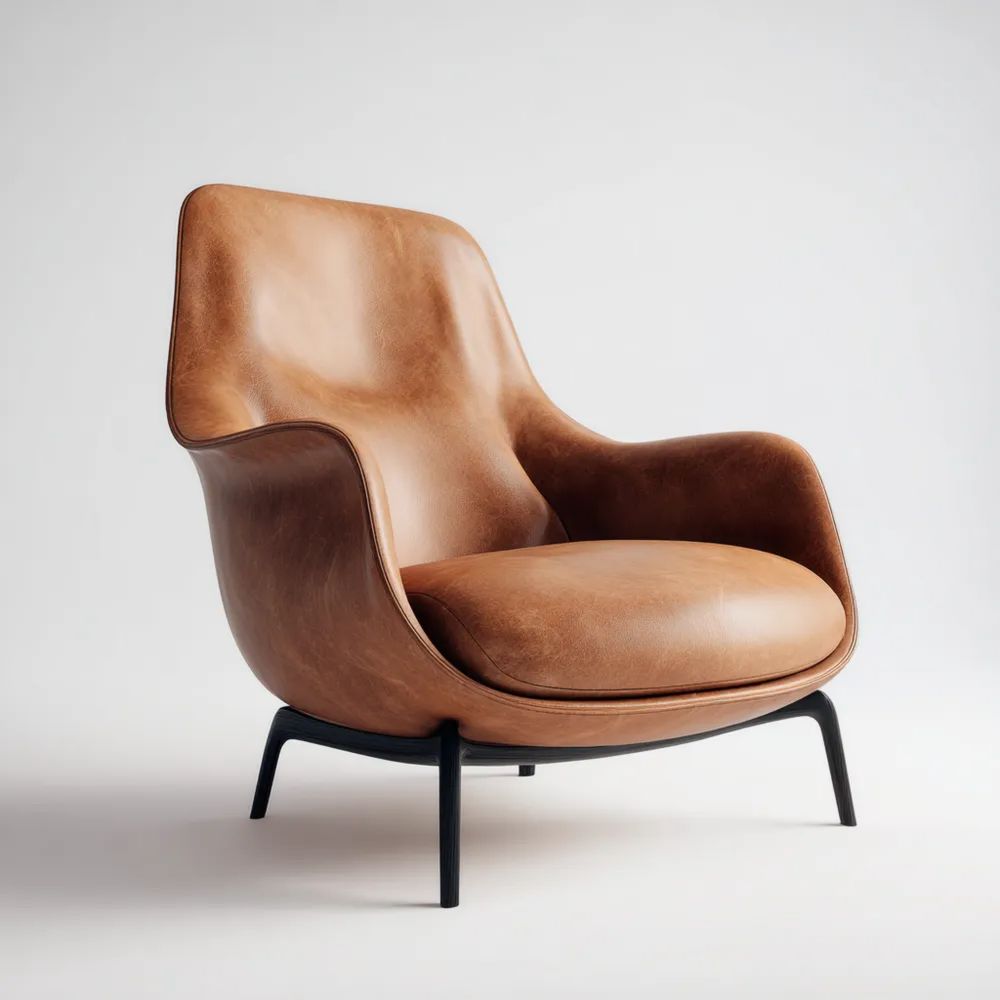 Fauteuil en cuir 85x80x90 cm – Marron – Design Contemporain