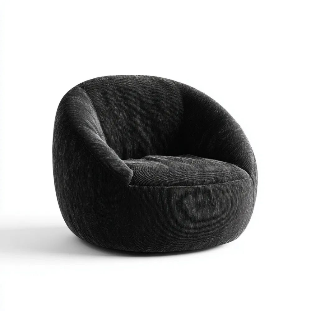 Fauteuil rond Velours Noir 90x85x78 cm – Design Contemporain