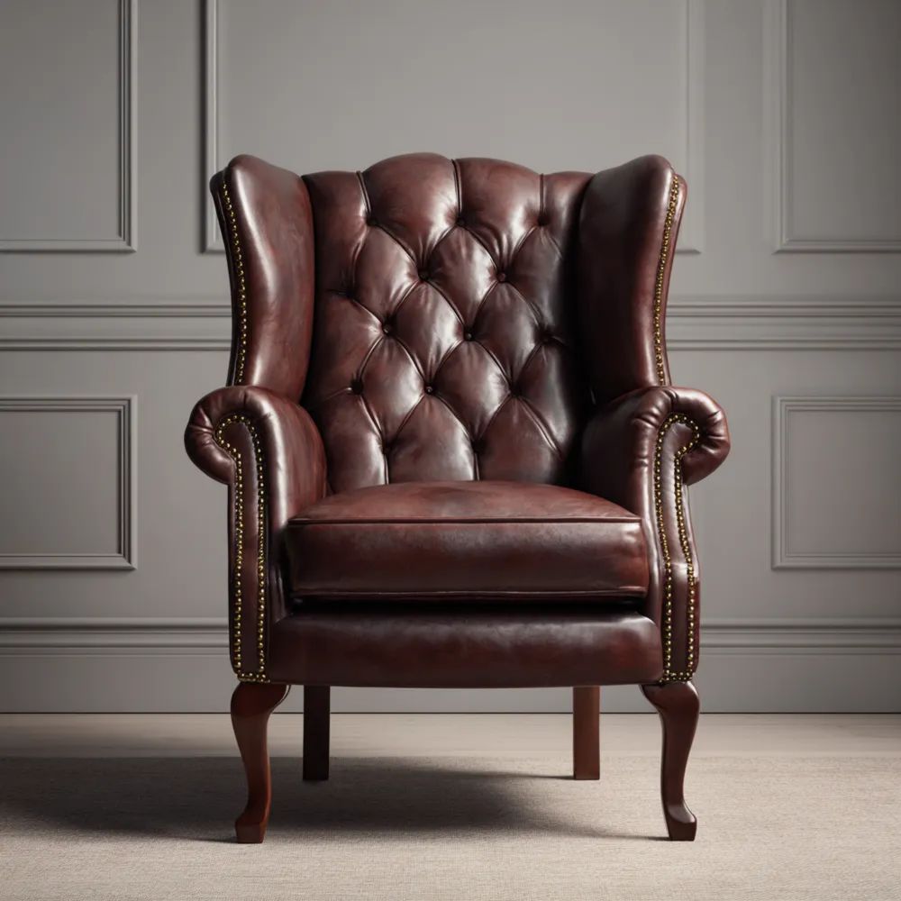 Fauteuil Wingback en Cuir 80x90x110 cm - Marron Foncé - Style Classique