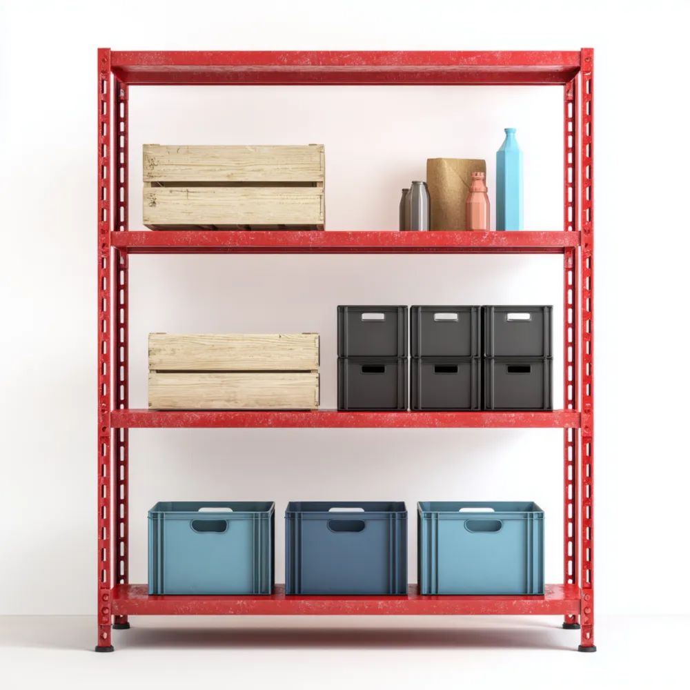 Étagère de rangement métallique 180x120x45 cm – Rouge – Industriel