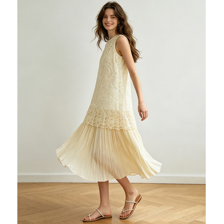  High quality summer pleated dress