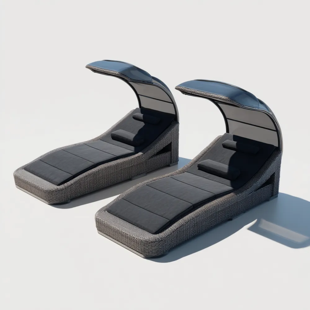 Gartenliege Polyrattan 200x70x30 cm Verstellbar mit Sonnendach - Dunkelgrau - Modernes Design