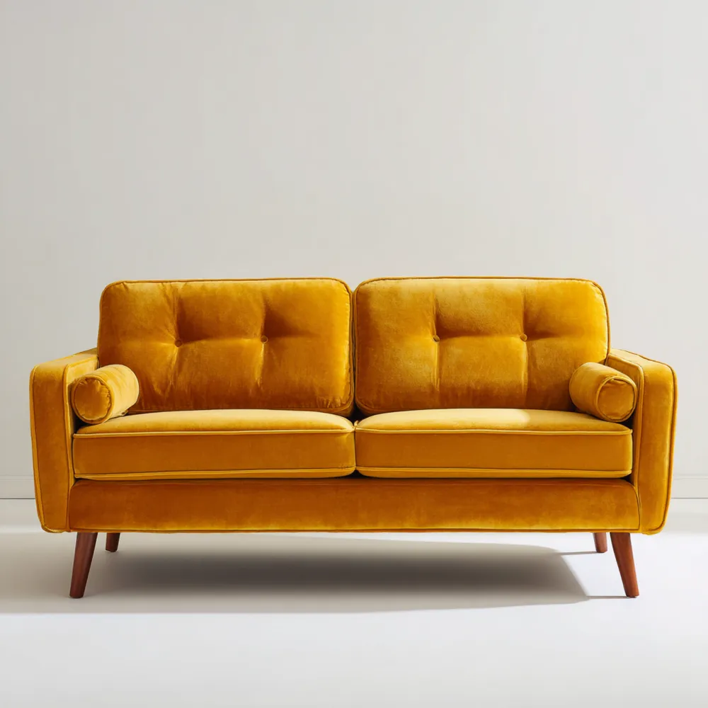 2-Sitzer-Sofa Samtstoff 140x85x80 cm - Senfgelb - Retro-Design