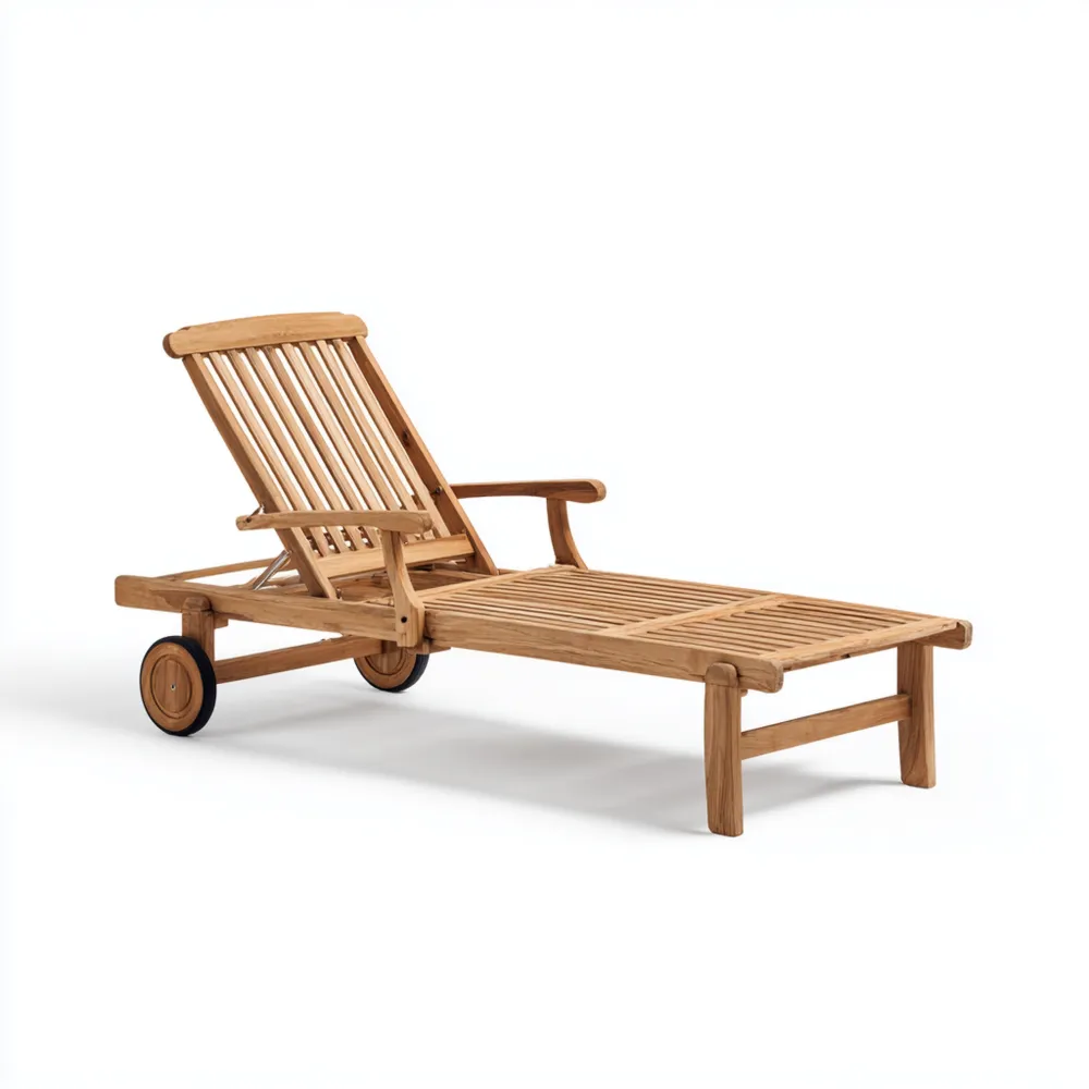 Gartenliege Teakholz verstellbar mit Rollen 200x65x35 cm – Natur – Klassisches Design