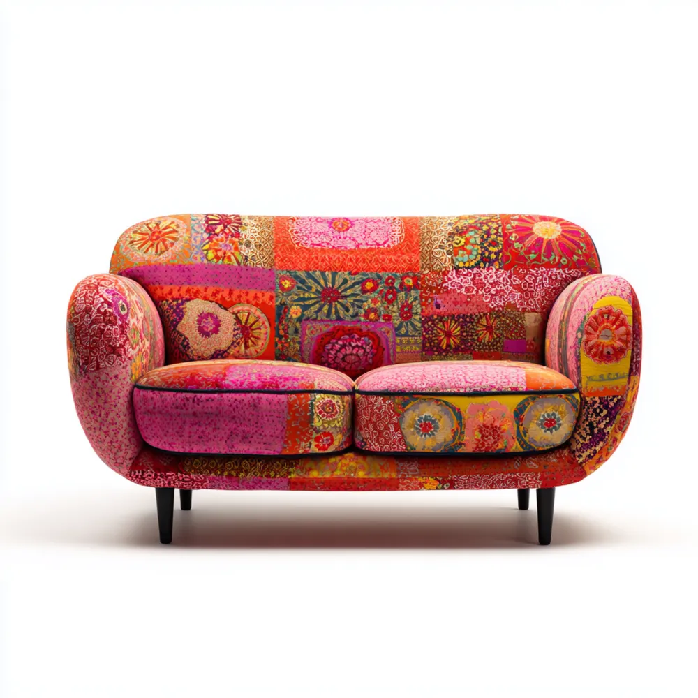 2-Sitzer-Sofa 150x85x80 cm Stoff – Buntes Patchwork – Boho-Stil