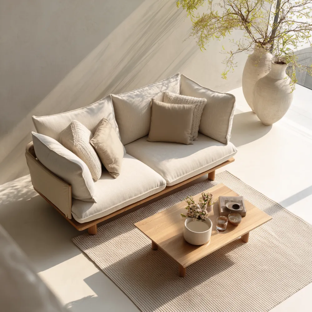 Sofa-Set Leinenbezug 200x85x90 cm - Beige - Moderner Stil