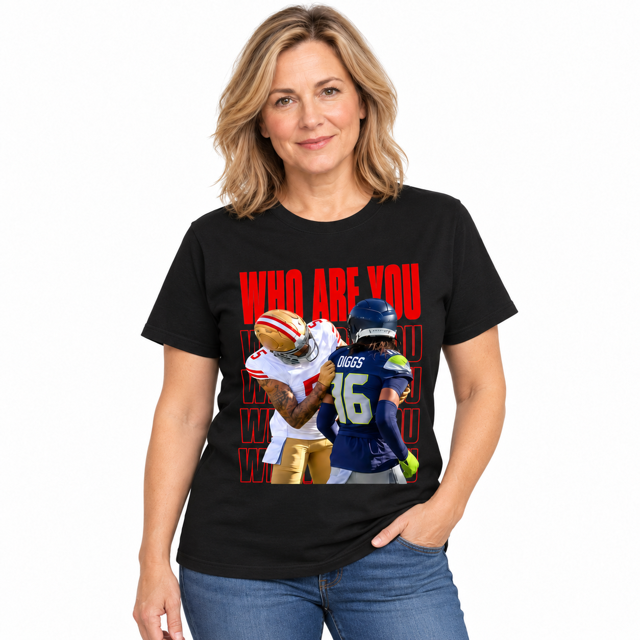 Who Are You Graphic Shirt, Football Rivalry Print Tee, Funny Game Day T-Shirt, Red Lettering Unisex Sports Fan Gift, Casual Top