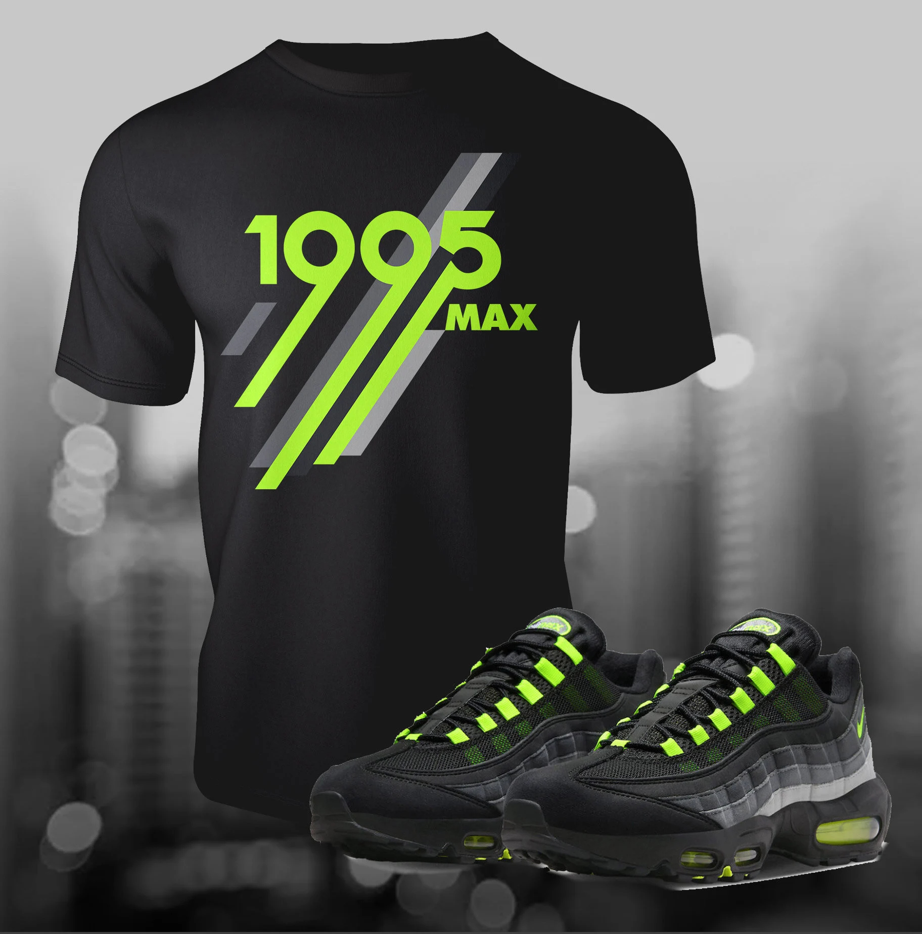 Air Max Black Neon Green Sneaker Shoe Match T-shirt Shirt Summer Jersey Short Sleeve Tee Unisex Softstyle T-Shirt